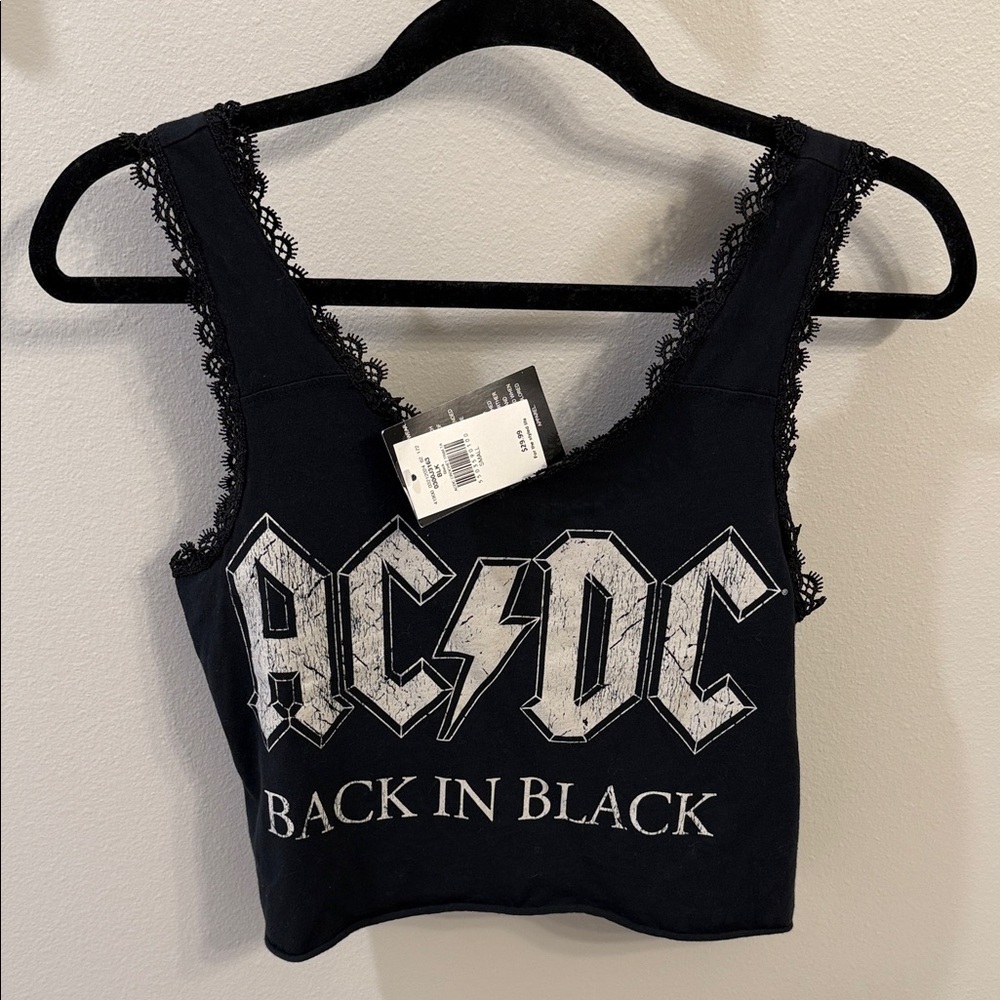 AC/DC Black Lace-Trim Logo Crop Top